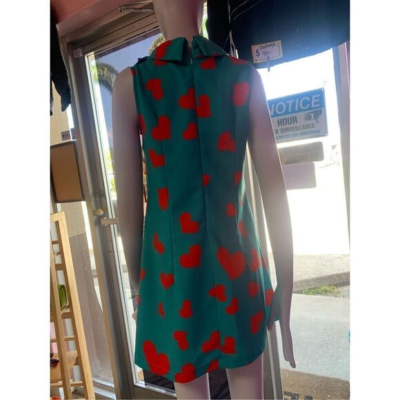 Gmess Womens Red Heart Print Bow Tie Sleeveless Mini Dress Size Medium - Picture 8 of 13